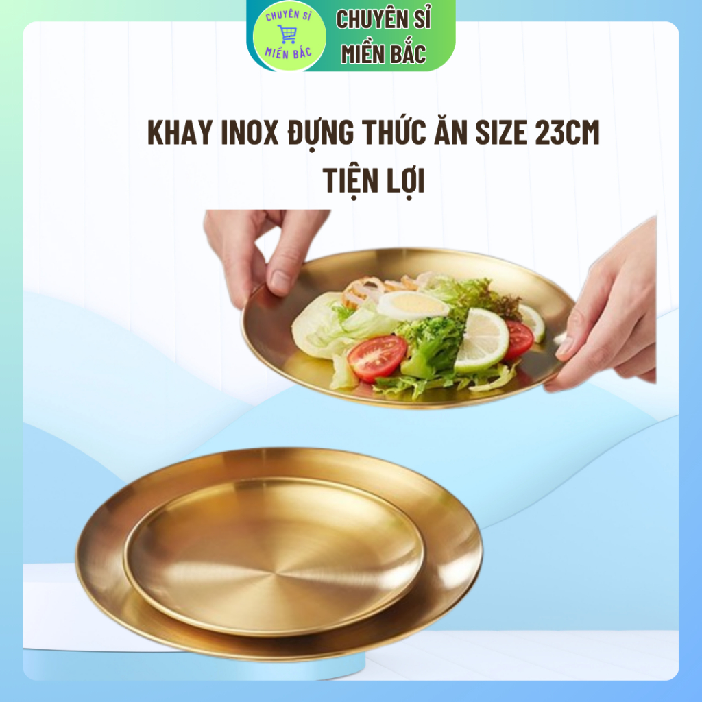 Đĩa inox tròn Hàn Quốc, khay inox đựng thức ăn size 23cm