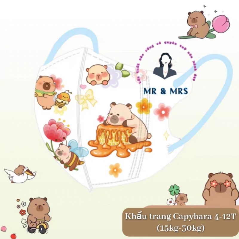 ( Set 10/50C).(4-12T) Khẩu Trang Hoạt Hình Cho Bé Capybara