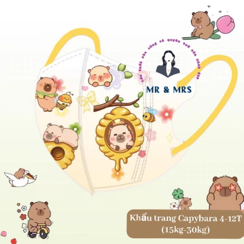 ( Set 10/50C).(4-12T) Khẩu Trang Hoạt Hình Cho Bé Capybara