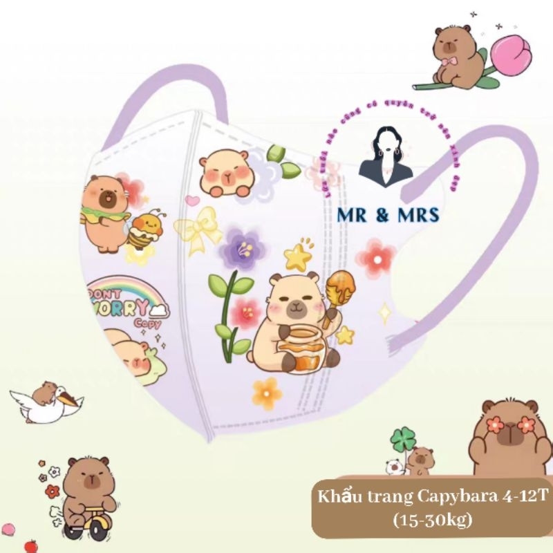 ( Set 10/50C).(4-12T) Khẩu Trang Hoạt Hình Cho Bé Capybara