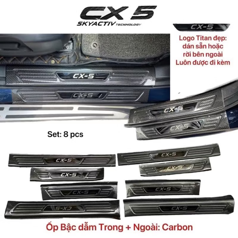 Ốp bậc cửa, nẹp bước chân xe Mazda CX5 2018-2025 Vân Carbon cao cấp