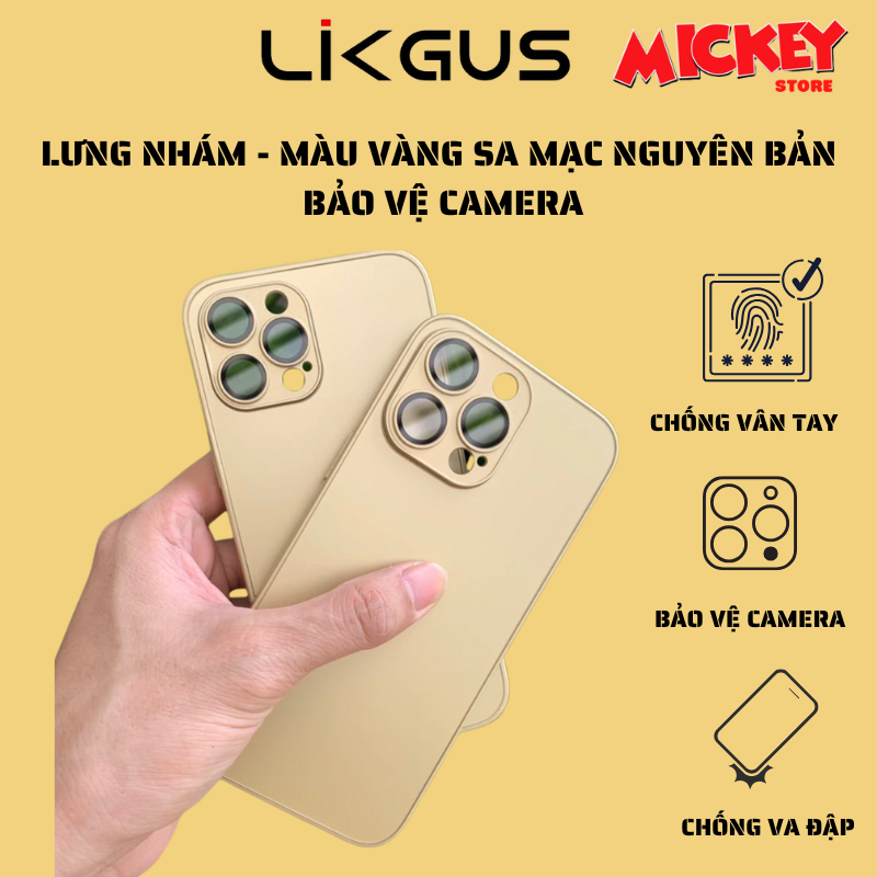 Ốp lưng Likgus nhám chống vân độ màu vàng sa mạc cho IPhone 11 12 13 14 15 16promax pro plus