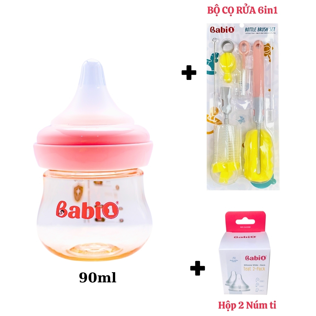 Combo Bộ Cọ Rửa Bình Sữa 6in1 Babi1 Và Bình Sữa PPSU Plus Có Tay Cầm (Đủ Size)