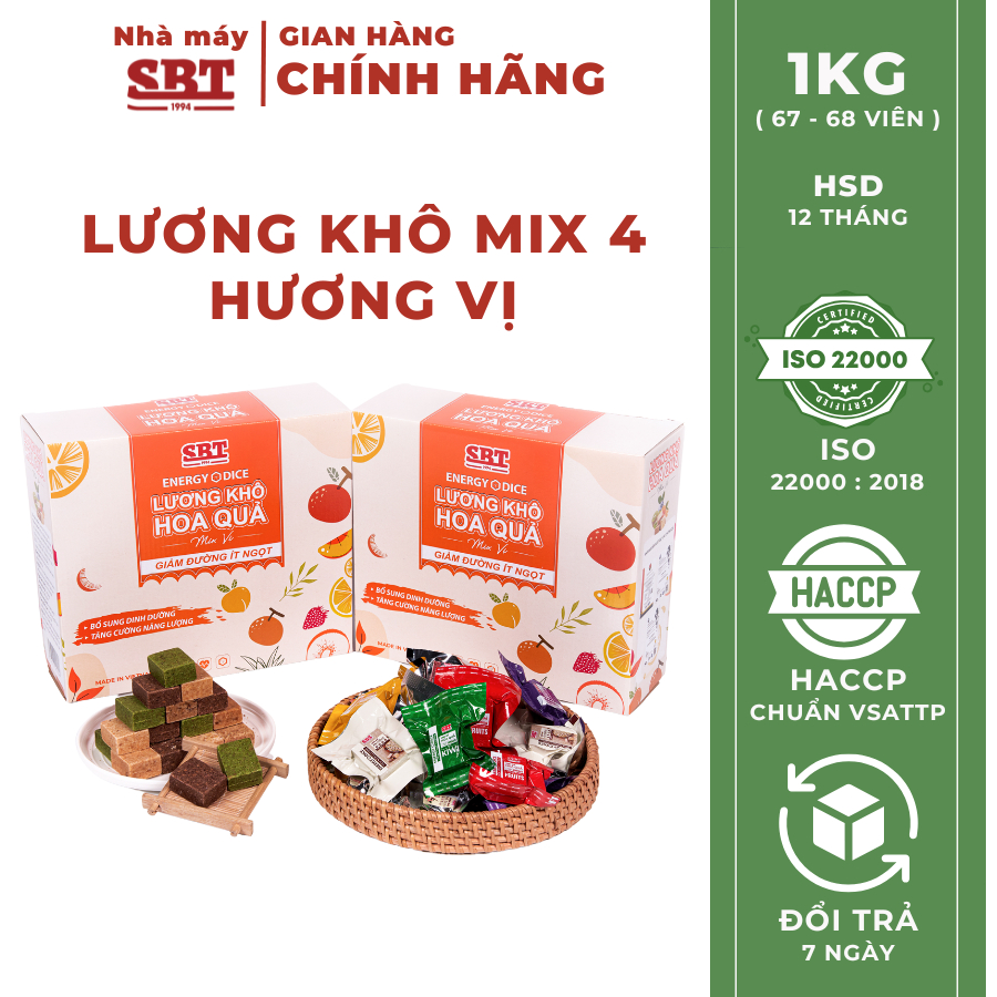Lương Khô Mini SBT Mix 4 Vị Hoa Quả Hộp 1Kg, Lương Khô Nhà Máy SBT 1994 ...
