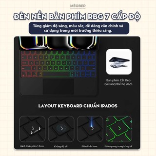 [2026] Bao Da Kèm Bàn Phím Magic Pro Keyboard cho iPad by MèoBer dành cho iPad Pro 11, Pro 12,9inch, M1 M2 M4