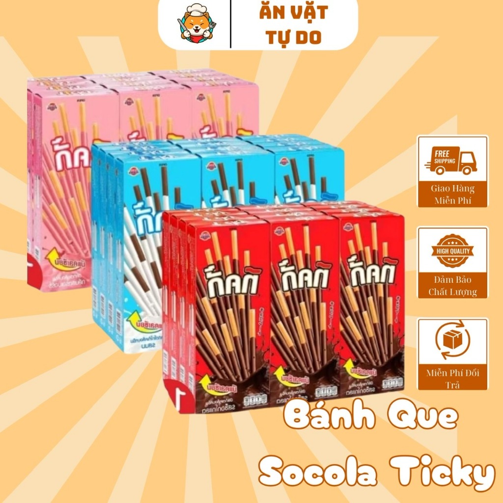 Bánh Que Ticky Socola Sữa Dâu Tây Thái Lan |Hộp 20G/ 6Que, Đồ Ăn Vặt ...