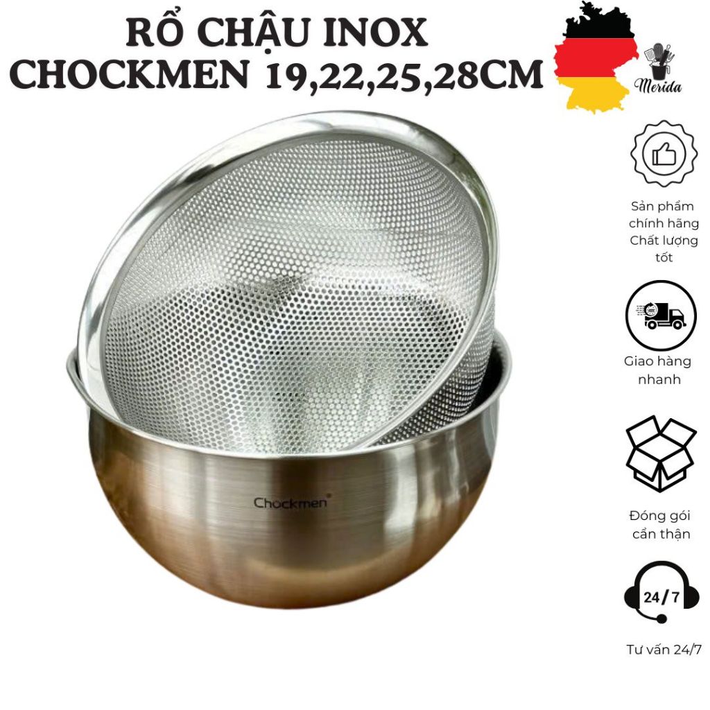 Chậu rổ inox CHOCKMEN, set chậu rổ inox, set chậu kèm rổ, chậu và rổ ...