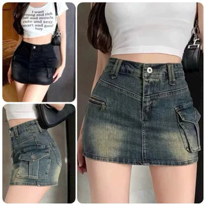 Chân Váy Jean Chữ A Phối Túi Hộp Kèm Khoá Sườn Bên Hông, Jean Cạp Cao Cá Tính Phong Cách Style