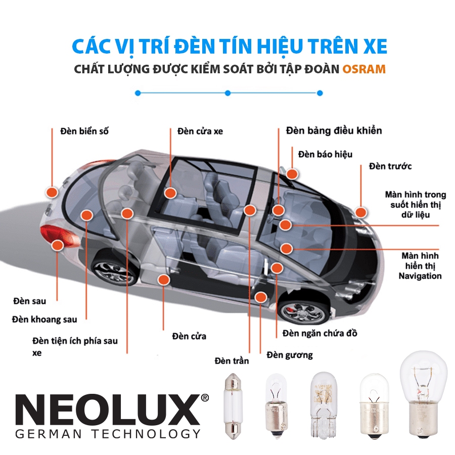 Combo 10 Bóng Đèn Chân Ghim Nhỏ 1 Tim T10 OSRAM NEOLUX W5W 12V 5W N501