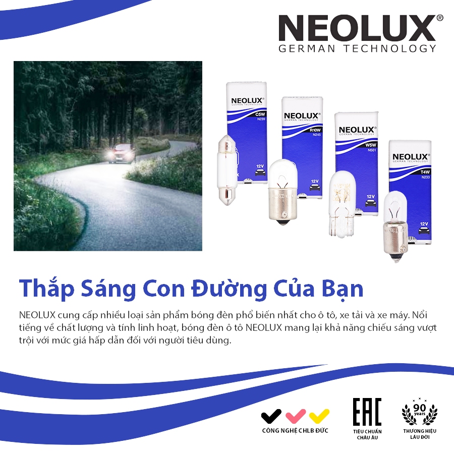 Combo 10 Bóng Đèn Chân Ghim Nhỏ 1 Tim T10 OSRAM NEOLUX W5W 12V 5W N501