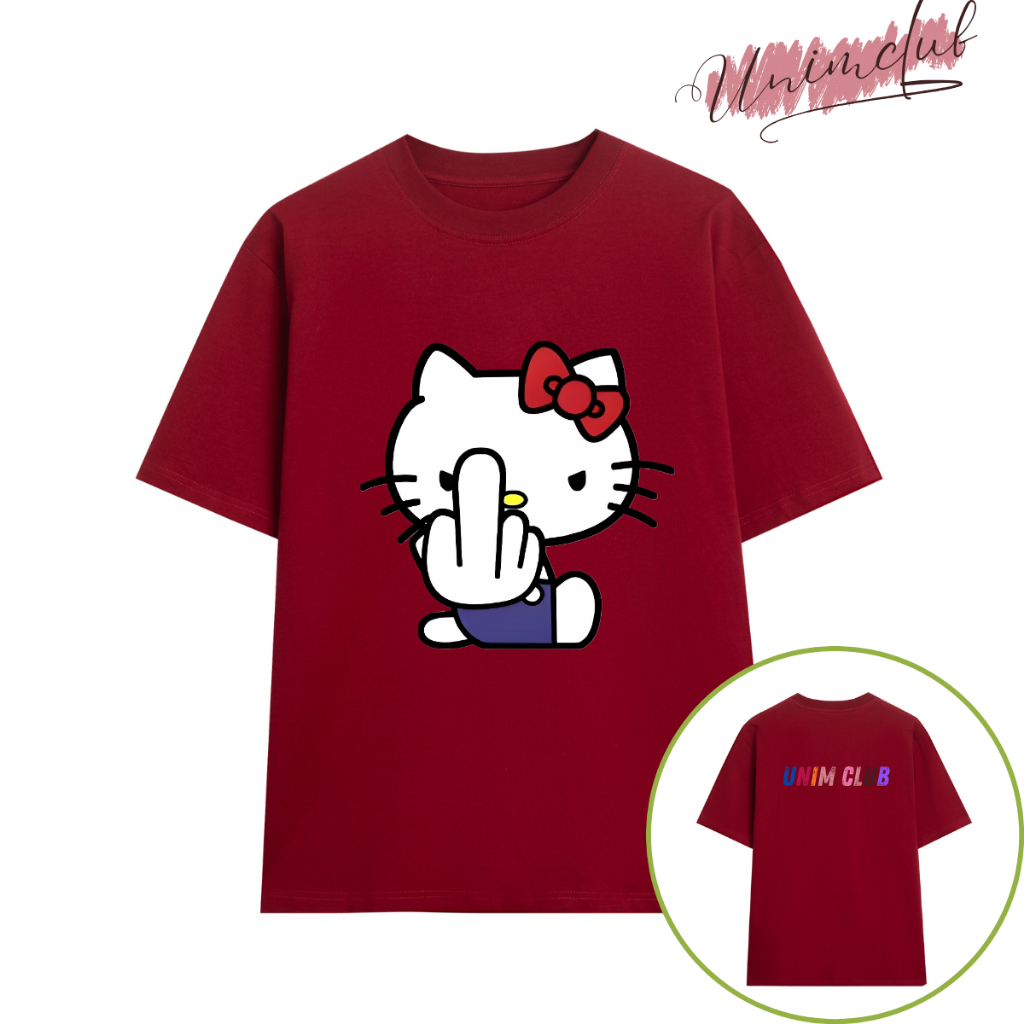 Áo Thun Hello Kitty Giơ Ngón Tay Giữa Unim Club Cotton Việt Mềm Mịn Thoáng Mát Form Rộng Oversize APKF
