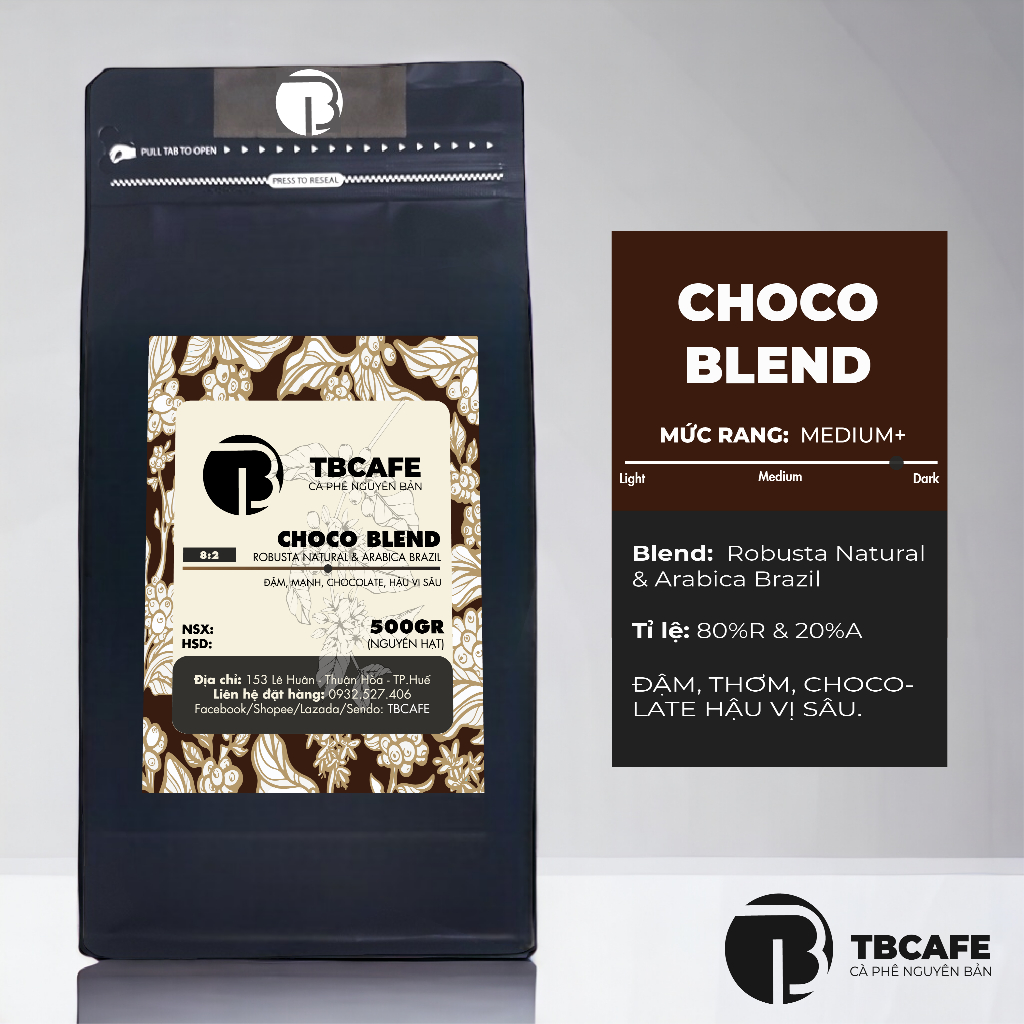 CHOCO BLEND - Cà phê blend đậm đà  - 100% Cà phê rang mộc nguyên chất, pha phin, pha máy - TBCAFE | BigBuy360 - bigbuy360.vn