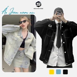 Áo Khoác jean nam nữ Form Rộng, áo khoác bò Unisex Màu Xanh Đen size SML - Sogeum
