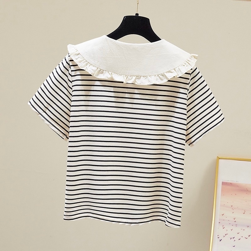 Áo cotton kẻ cổ bèo và Quần ngố kèm dây rút cho bé gái size đại BEESHOP H25084A - H25084Q