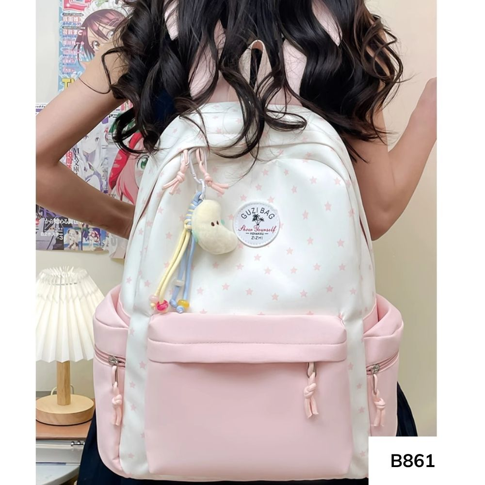 Balo đi học phối màu đơn giản họa tiết ngôi sao dễ thương Ulzzang cho học sinh các cấp B861 gagastore
