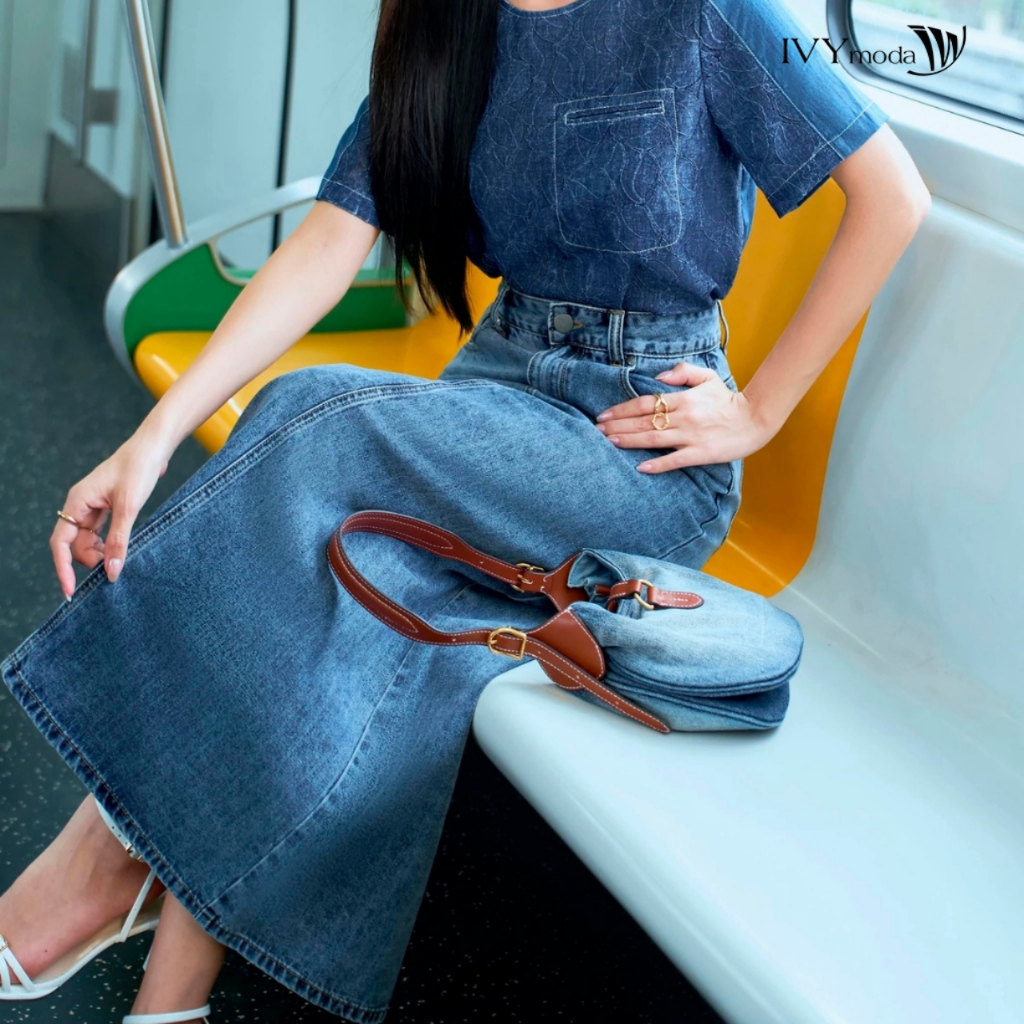 Ảnh A-Line Denim Skirt - Chân váy Jeans, Chân váy công sở dạo phố nữ IVY moda MS 32M9084 2