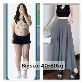 Quần ống siêu rộng giả váy ( Bigsize 40-70kg)  xếp ly cạp cao vải đũi vân mây hack dáng phong cách Hàn Quốc-  Mã 831