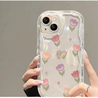 Ốp Lưng iPhone Hoa Tulip Viền Sóng Nổi, Chống Sốc, Bảo Vệ Camera - iP 6/6s/7/8/Plus/X/XS/XR/11/12/13/14/15/Pro/Max