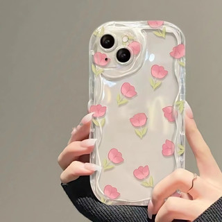 Ốp Lưng iPhone Hoa Tulip Viền Sóng Nổi, Chống Sốc, Bảo Vệ Camera - iP 6/6s/7/8/Plus/X/XS/XR/11/12/13/14/15/Pro/Max