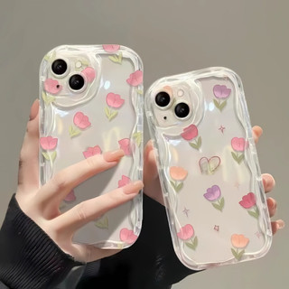 Ốp Lưng iPhone Hoa Tulip Viền Sóng Nổi, Chống Sốc, Bảo Vệ Camera - iP 6/6s/7/8/Plus/X/XS/XR/11/12/13/14/15/Pro/Max