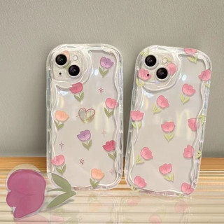 Ốp Lưng iPhone Hoa Tulip Viền Sóng Nổi, Chống Sốc, Bảo Vệ Camera - iP 6/6s/7/8/Plus/X/XS/XR/11/12/13/14/15/Pro/Max