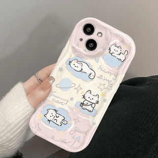 Ốp Lưng iPhone Mèo Cún Mây Viền Sóng Nổi, Chống Sốc, Bảo Vệ Camera - iP 6/6s/7/8/Plus/X/XS/XR/11/12/13/14/15/16/Pro/Max