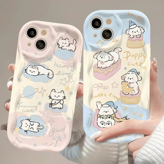 Ốp Lưng iPhone Mèo Cún Mây Viền Sóng Nổi, Chống Sốc, Bảo Vệ Camera - iP 6/6s/7/8/Plus/X/XS/XR/11/12/13/14/15/16/Pro/Max