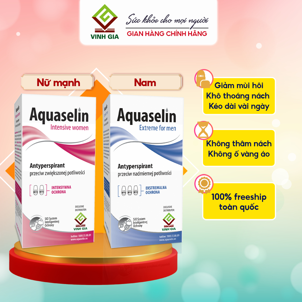 AQUASELIN Lăn Nách Nam riêng, Nữ Riêng Giúp Giảm Mùi Hôi, Khô Thoáng Nách 50ml