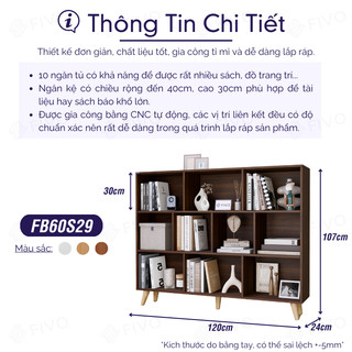 [Freeship Toàn Quốc] Kệ Sách Gỗ Đứng Đa Tầng Có Chân FIVO FB60, Kèm Tấm Lưng Chắc Chắn, Dễ Dàng Lắp Đặt, Decor Linh Động