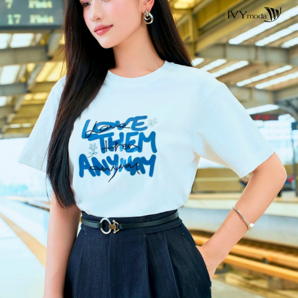 Ảnh Graphic Tee - Áo thun cotton nữ in chữ , Áo basic trẻ trung dạo phố IVY moda MS 57M9124 1