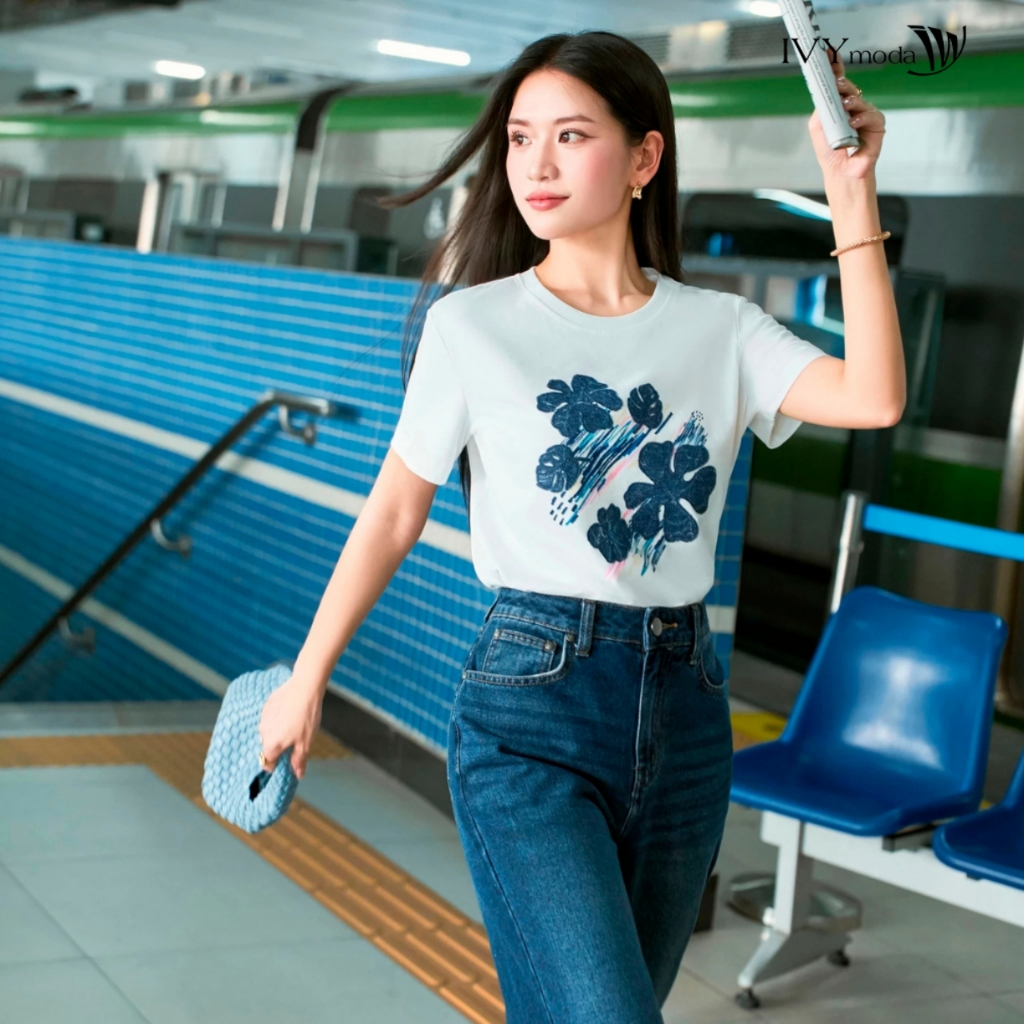 Ảnh Floral Printed Tee – Áo thun cotton họa tiết, Áo nữ trẻ trung dạo phố IVY moda MS 57M9134 1