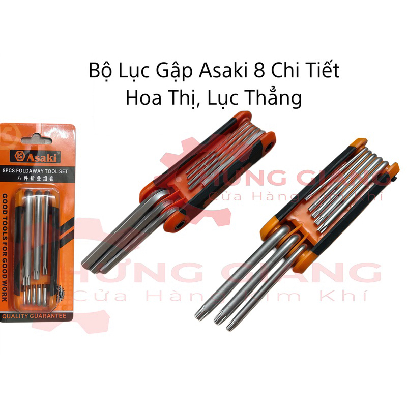 Bộ Lục Giác Gập ASAKI 8 Chi Tiết Gấp Gọn Chính Hãng