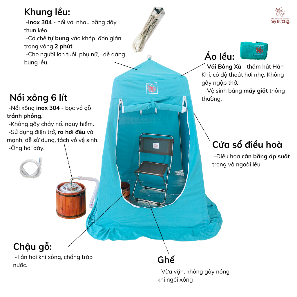 Chậu gỗ tản hơi chống tràn, thảm lót chống thấm lều xông Xạ Hương