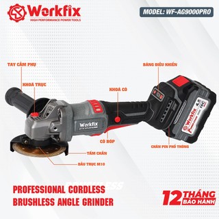 Máy Cắt Pin, Máy Mài Pin WORKFIX WF-AG9000PRO 2 pin 15cell, Có tính năng chống xóc đá, chống khỏi động lại mạch 4 mosfet