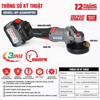 Máy Cắt Pin, Máy Mài Pin WORKFIX WF-AG9000PRO 2 pin 15cell, Có tính năng chống xóc đá, chống khỏi động lại mạch 4 mosfet