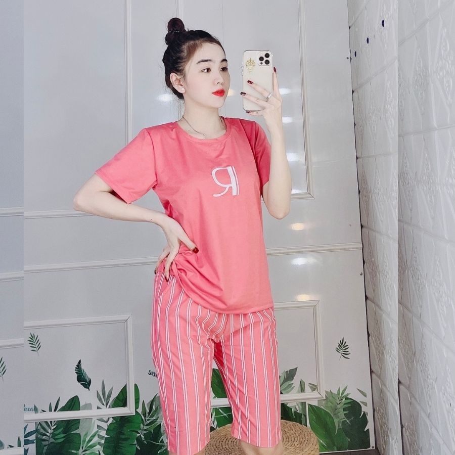 Đồ bộ nữ đồ mặc nhà đẹp dễ thương bigsize AD04 Set ngố đồ bộ nữ thun thể thao quần lửng caro cotton co giãn ESHOP