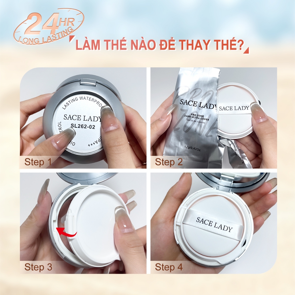Cushion Lõi thay thế SACE LADY Phấn Nước Kiểm Soát Dầu Lâu Trô Kem Nền Chống Thấm Nước SPF30/PA+++