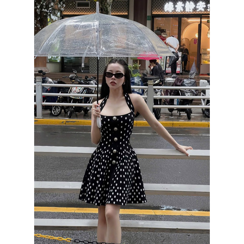 Đầm yếm băng quấn chấm bi siêu câp