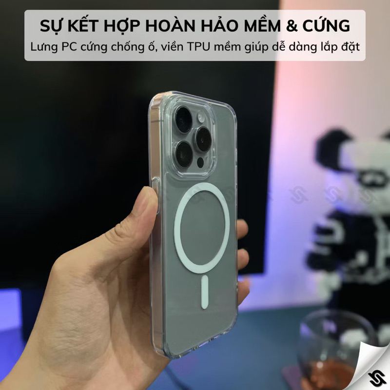 Ốp Lưng iPhone KiNGBON Trong Suốt Hỗ Trợ SẠc Nhanh Từ Tính Không dây 12 đến 17 pro max