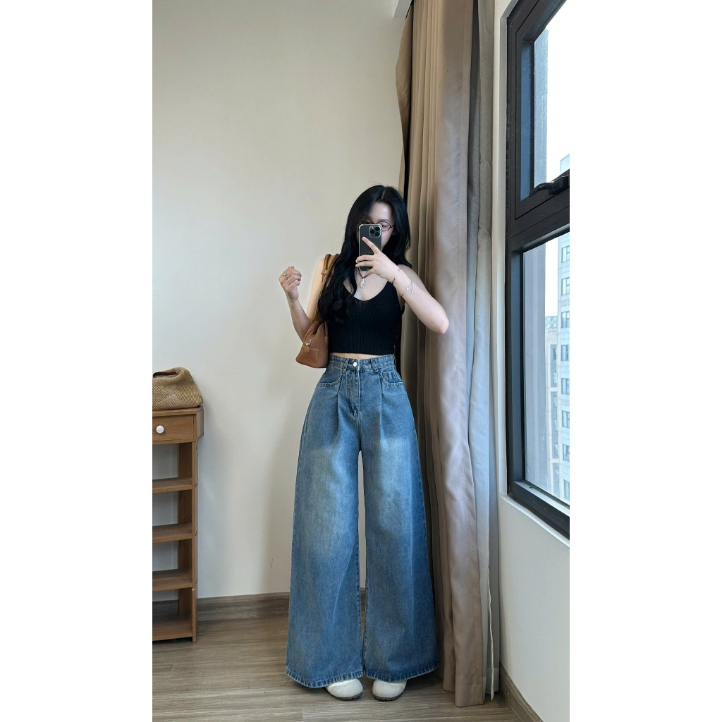 Quần Jean Bò Ống Suông Rộng Dài 95cm Cạp Cao Tôn Dáng Joolate 8057 P10K2