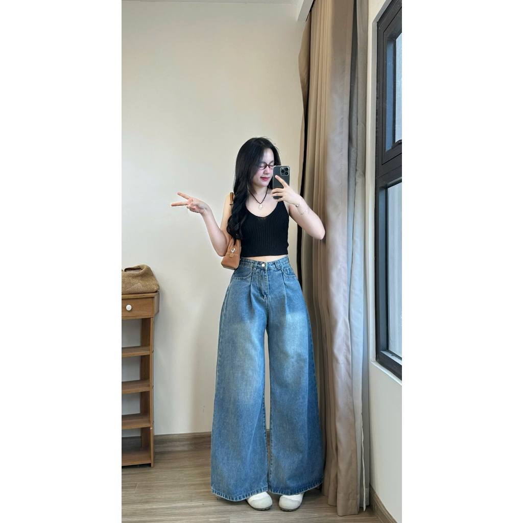 Quần Jean Bò Ống Suông Rộng Dài 95cm Cạp Cao Tôn Dáng Joolate 8057 P10K2