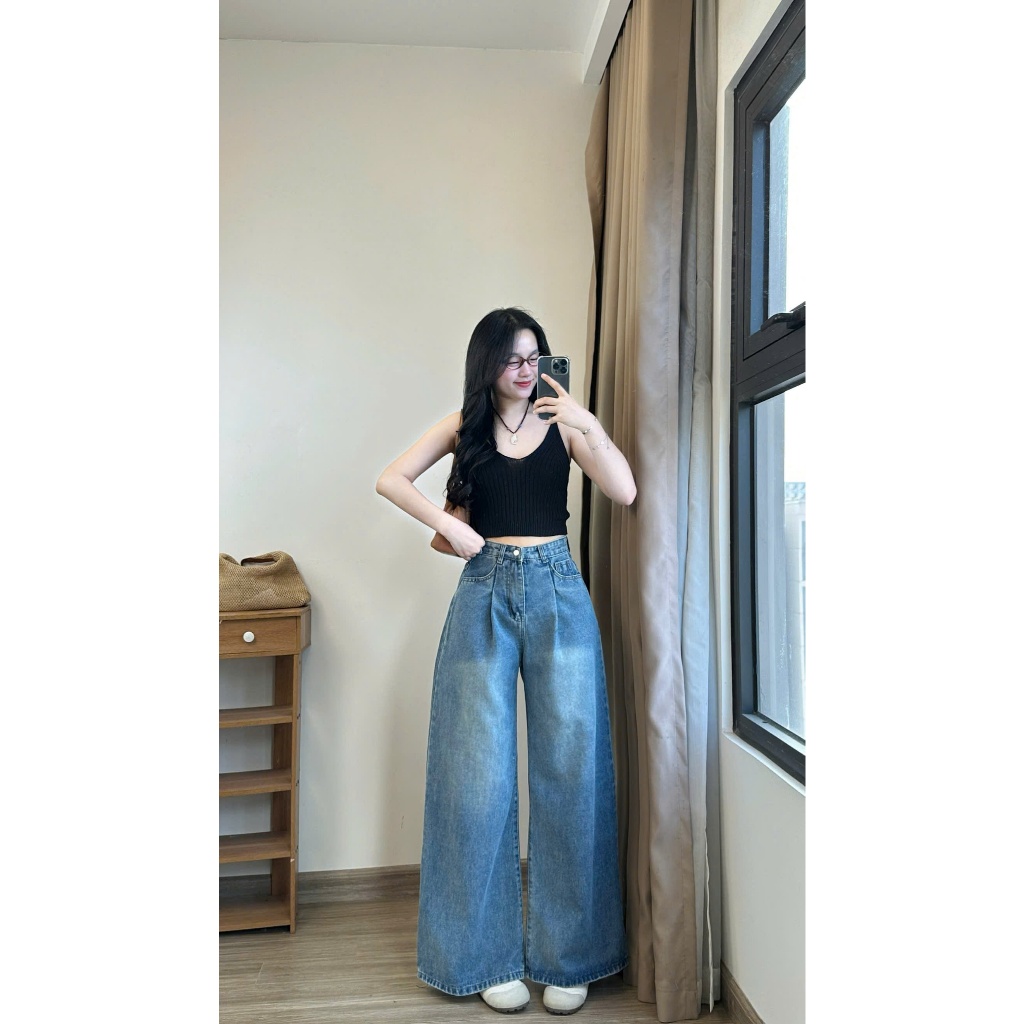 Quần Jean Bò Ống Suông Rộng Dài 95cm Cạp Cao Tôn Dáng Joolate 8057 P10K2
