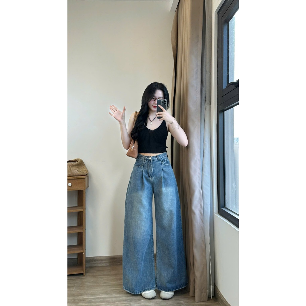 Quần Jean Bò Ống Suông Rộng Dài 95cm Cạp Cao Tôn Dáng Joolate 8057 P10K2