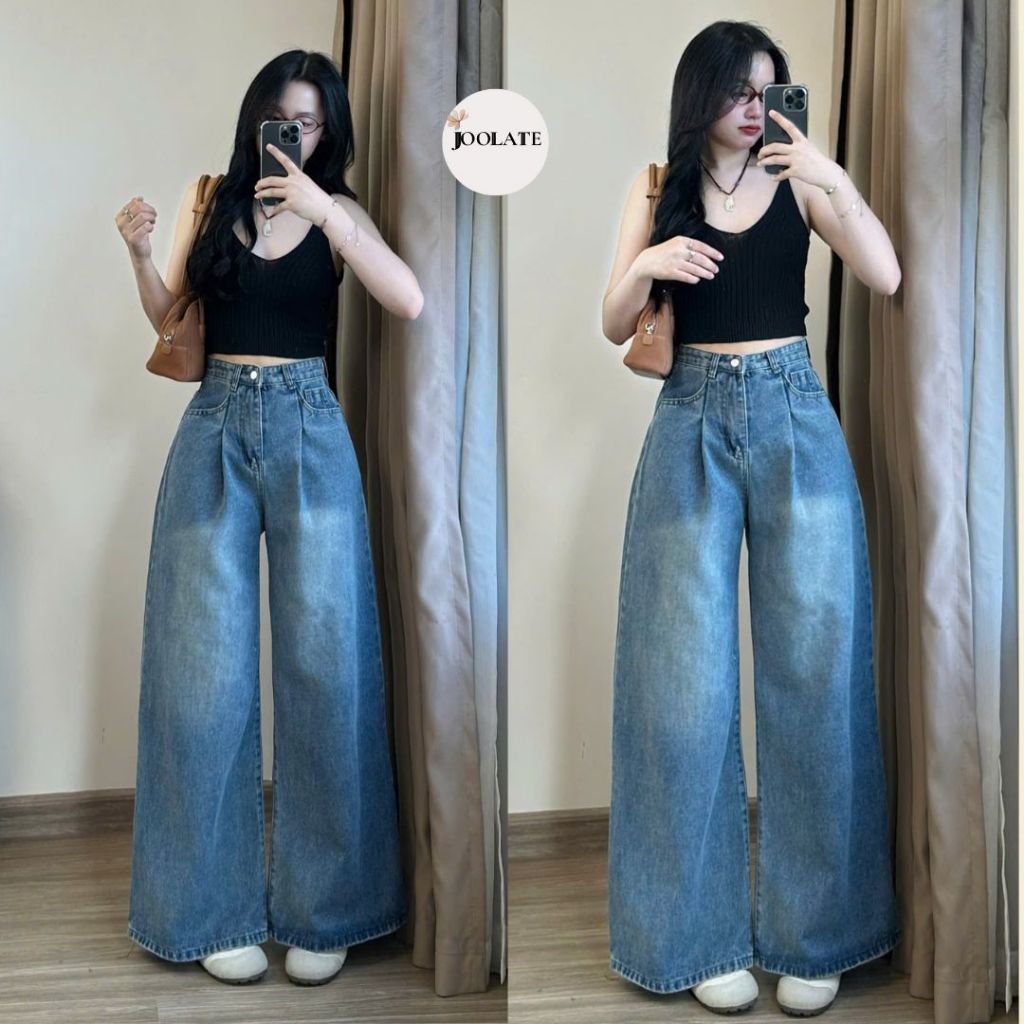 Quần Jean Bò Ống Suông Rộng Dài 95cm Cạp Cao Tôn Dáng Joolate 8057 P10K2