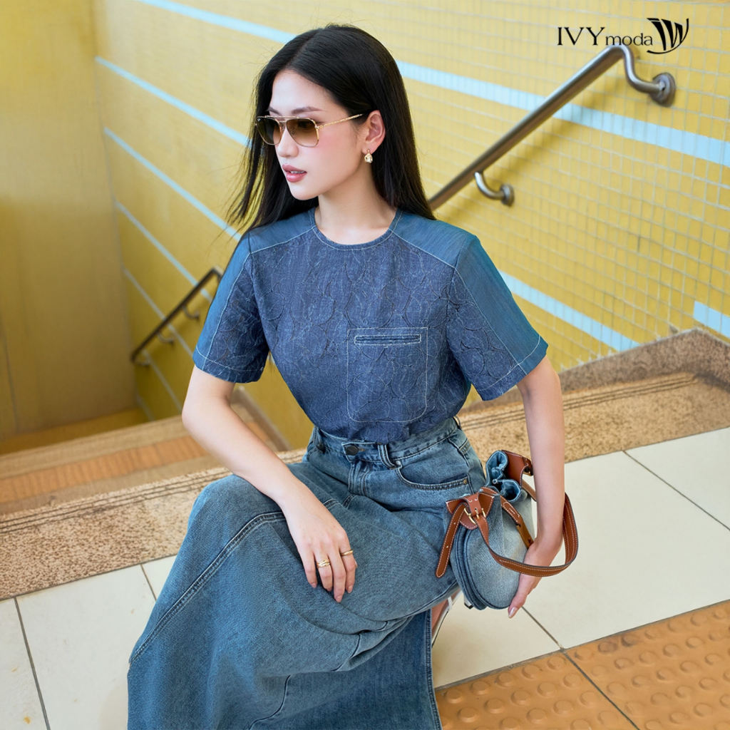 Ảnh Blue Breeze Shirt - Áo kiểu phối demin, Áo công sở dạo phố nữ IVY moda MS 16B0097 1