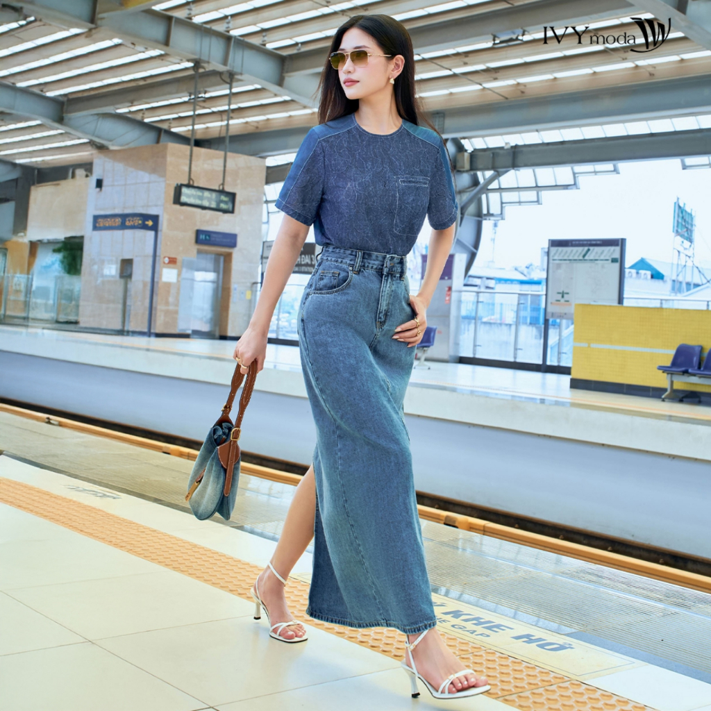 Ảnh Blue Breeze Shirt - Áo kiểu phối demin, Áo công sở dạo phố nữ IVY moda MS 16B0097 2