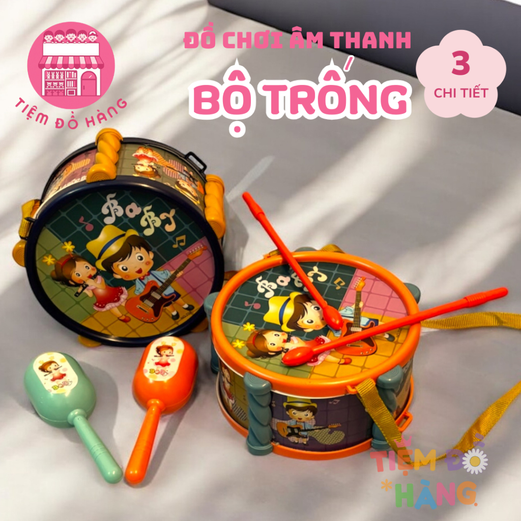 Bộ Trống Lắc Đồ Chơi Dành Cho Bé, Thiết Kế Đẹp, Âm Thanh Vui Nhộn
