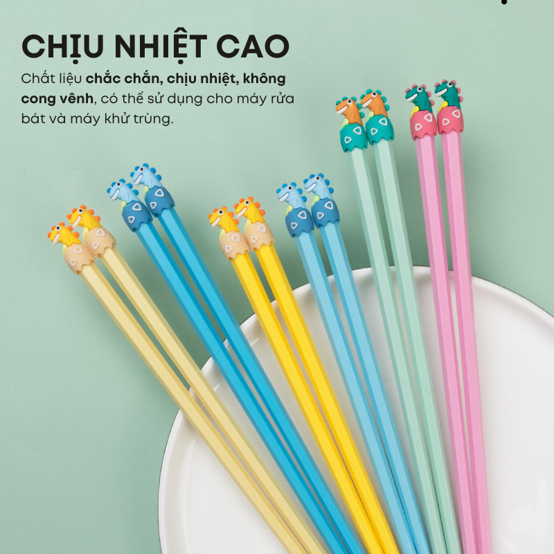 Đũa Trẻ Em Ngắn 20.8cm Hoạ Tiết Khủng Long Chất Liệu Sợi Thủy Tinh Không Mốc, Chịu Nhiệt - Đũa Cho Bé Cao Cấp | 276
