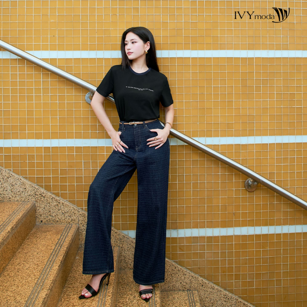Ảnh Wide Leg Jeans - Quần denim ống suông, Quần công sở dạo phố nữ IVY moda MS 25M9085 3
