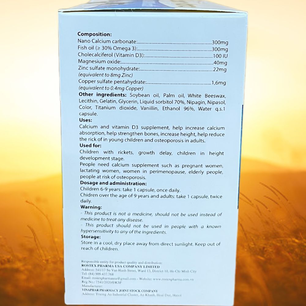 Calcium Nano Xanh Dương 100 Viên - Rostex - Vinaphar - Vitamin Thanh Lọc